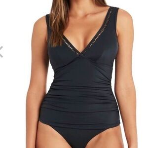 Sea Level Lola Black Ruched Tankini Top NWOT